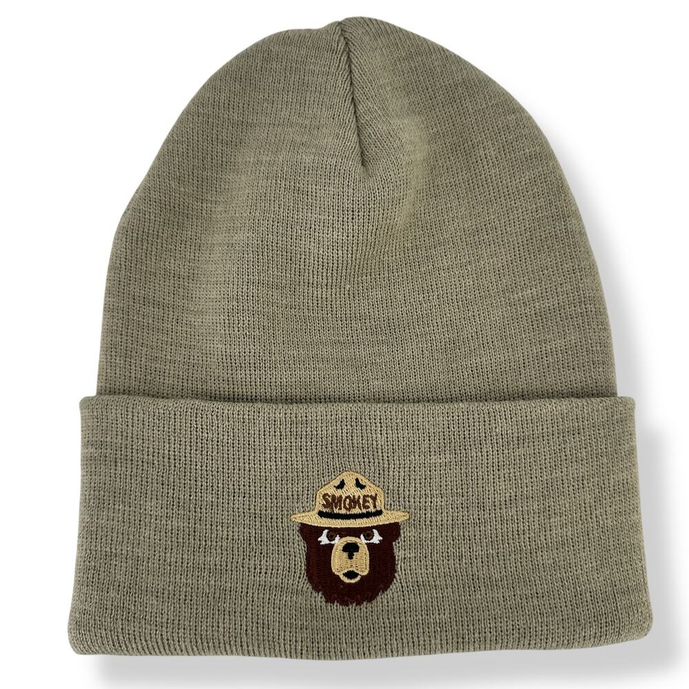 Patch Olive Green Knit Beanie Hat